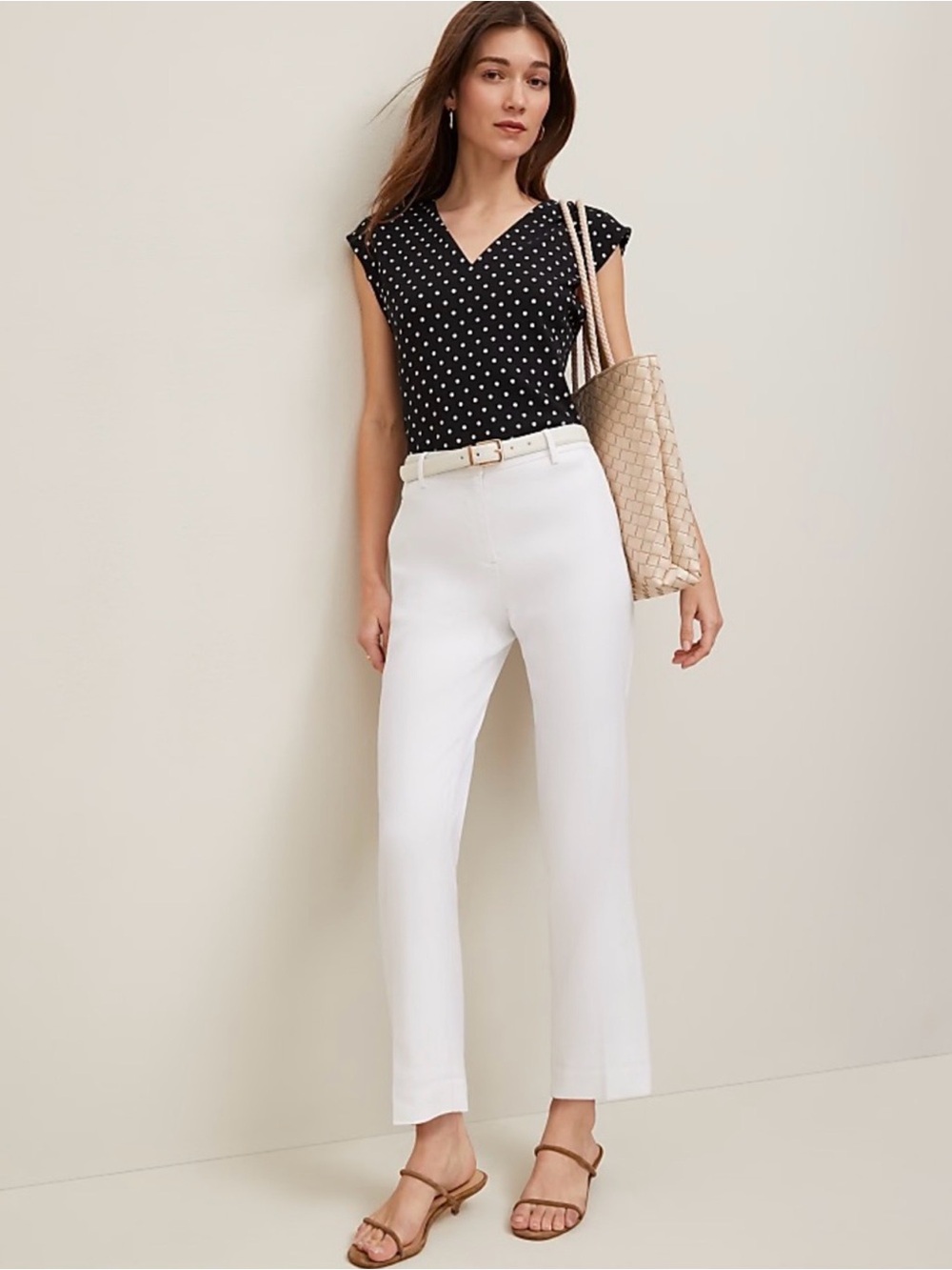Ann Taylor Linen Blend‎ Eva Mid-Rise Slim Leg Tapered Ankle Pants White Size 6